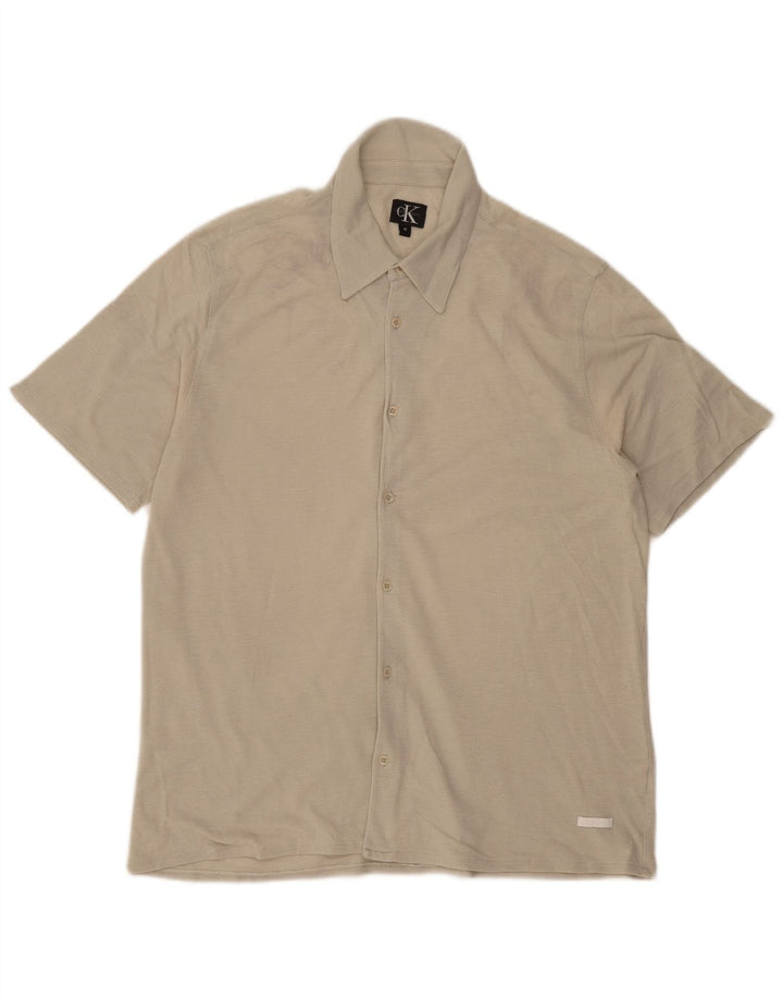 Camicia a maniche corte da uomo Calvin Klein in cotone beige medio