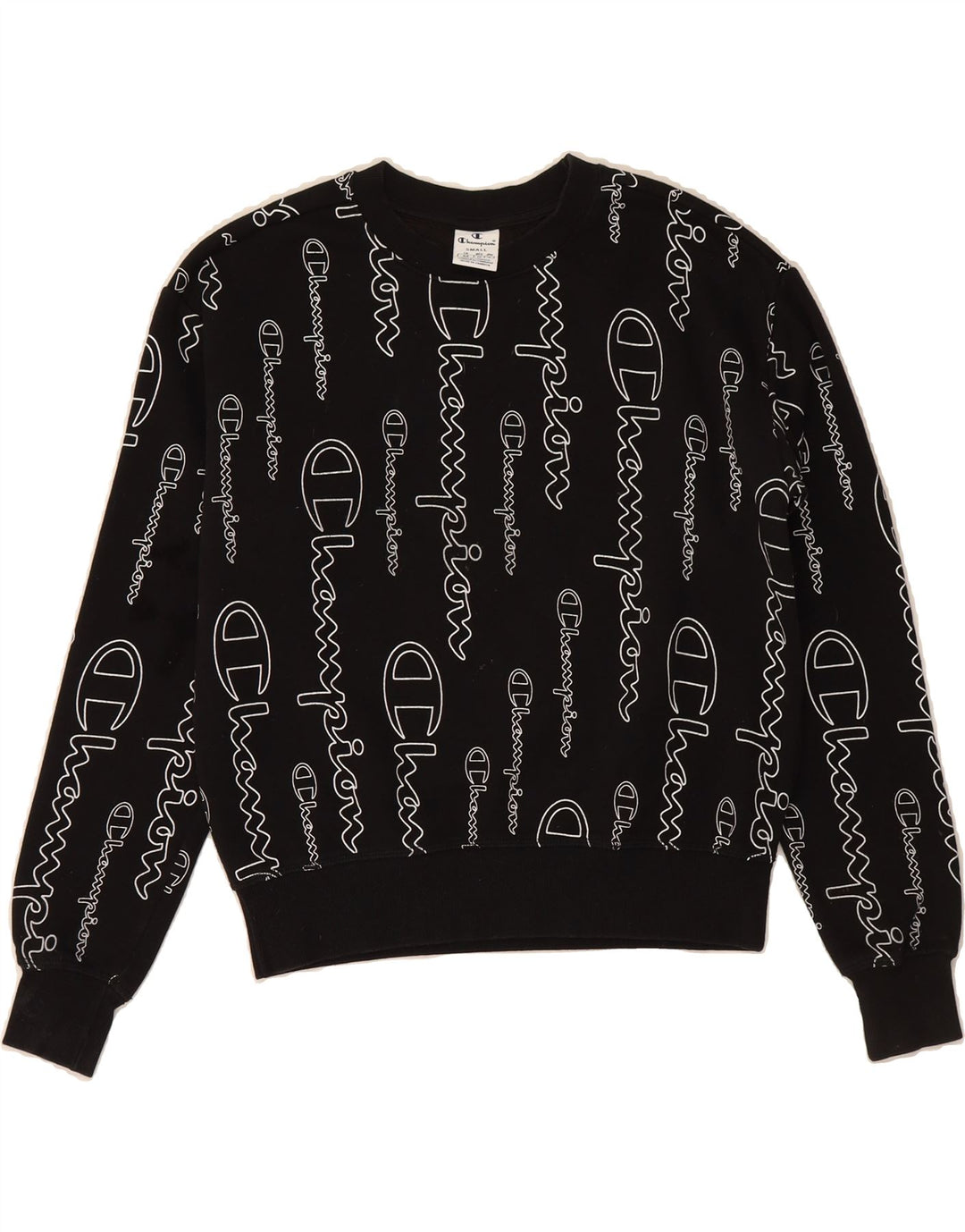 CHAMPION Womens Oversized Graphic Sweatshirt Jumper UK 10 Small Black Vintage Champion and Second-Hand Champion from Messina Hembry 