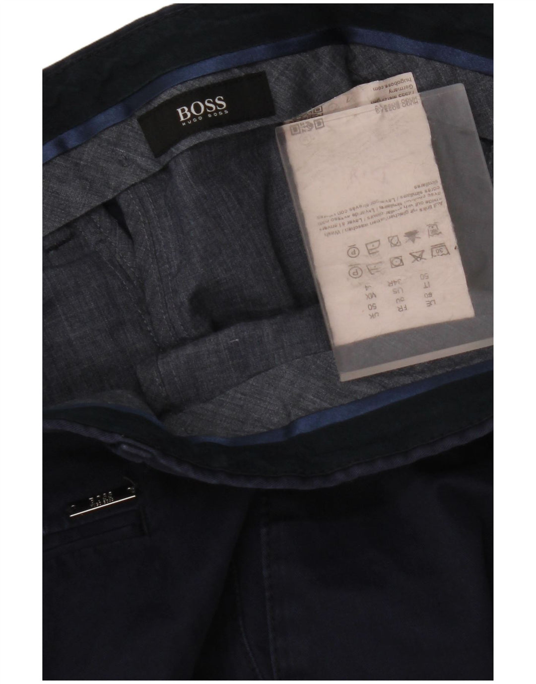 Pantaloni chino slim da uomo HUGO BOSS EU 50 Large W34 L32 cotone blu navy