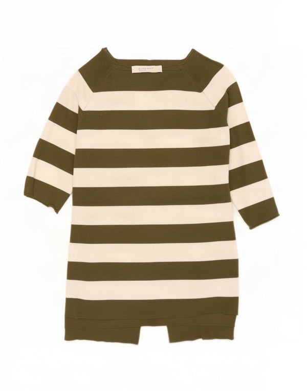 Maglione Zara da donna con scollo a barchetta e maniche a 3/4 UK 10 a righe piccole color kaki