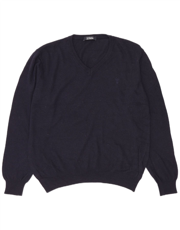 Maglione Trussardi Uomo con scollo a V Grande in poliestere blu navy