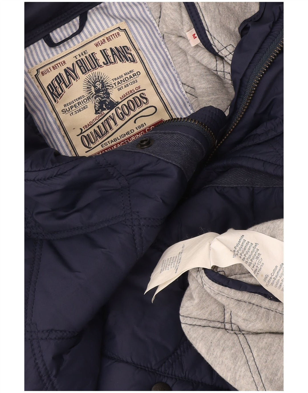 Giacca trapuntata da uomo Replay UK 38 media blu navy in poliammide