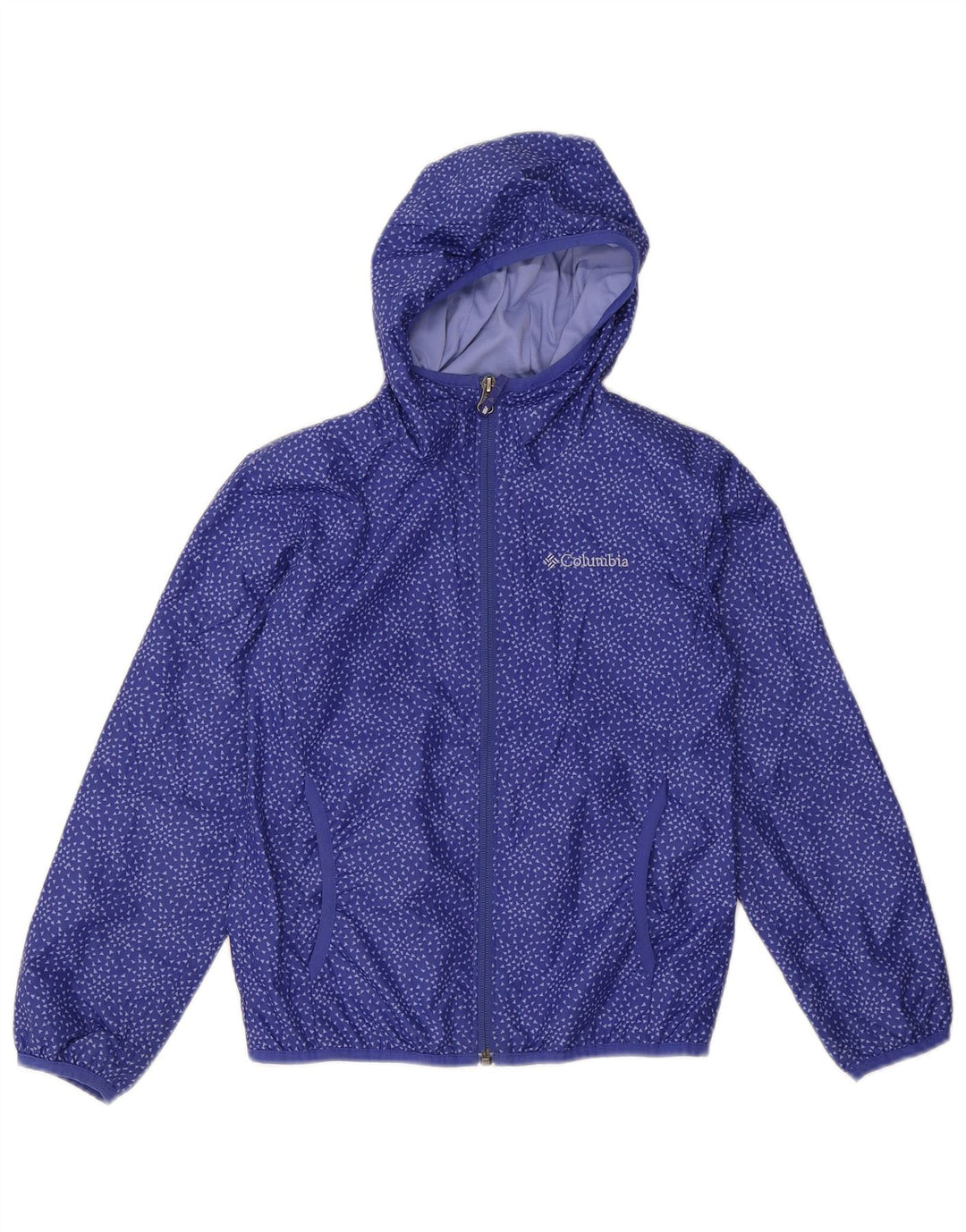 Giacca antipioggia con cappuccio Columbia per ragazze 7-8 anni Piccola in poliestere geometrico blu