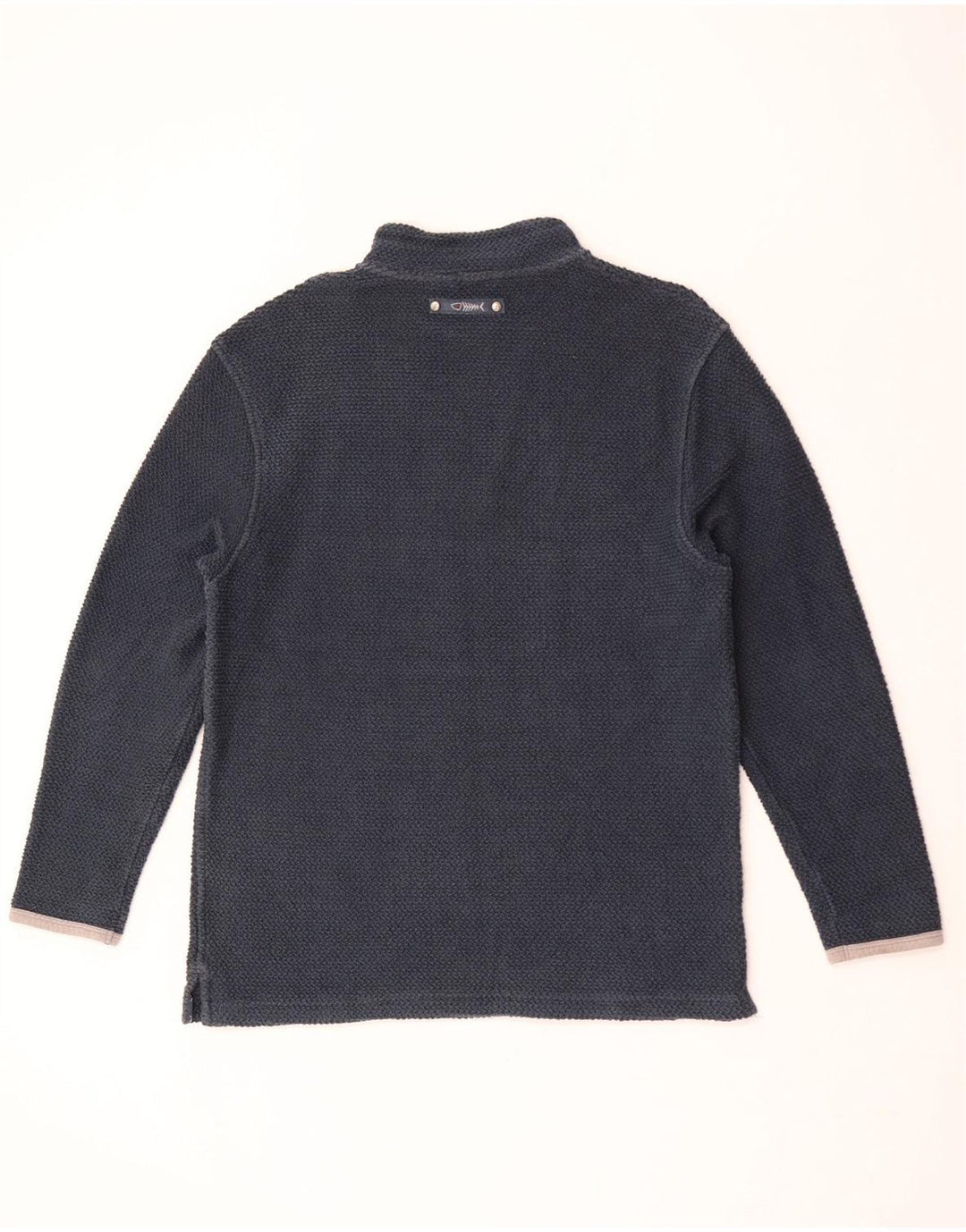 Weird Fish Top da uomo con zip sul collo e maniche a 3/4 di grandi dimensioni in cotone blu navy