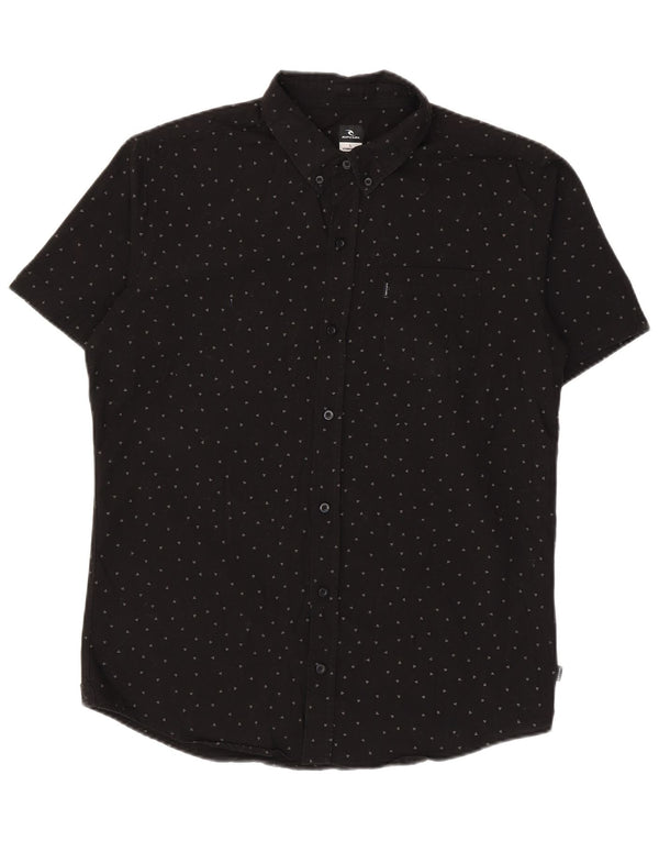 Rip Curl Mens Standard Fit Short Sleeve Shirt Large Black Geometric Cotton