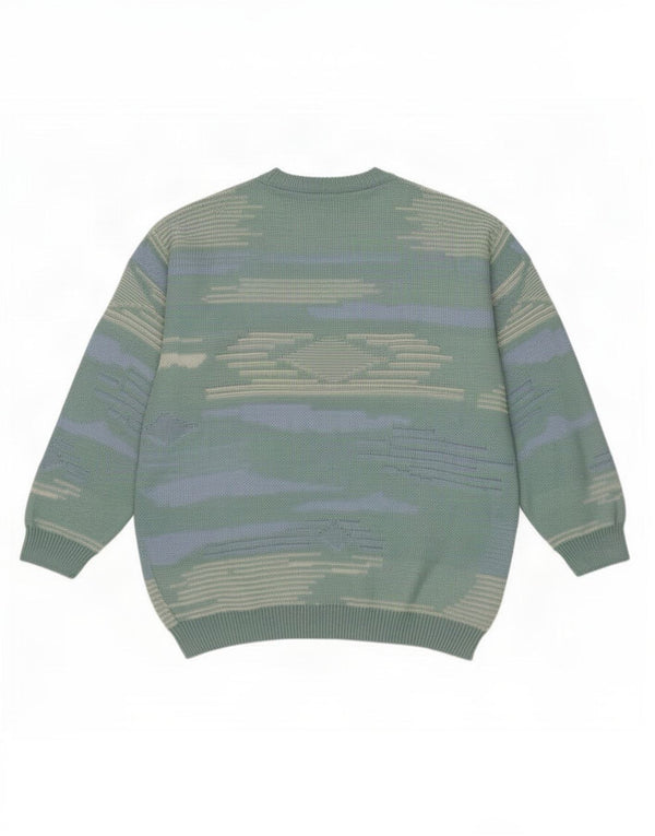 Maglione vintage da uomo con scollo a barca IT 52/54 Grande verde geometrico