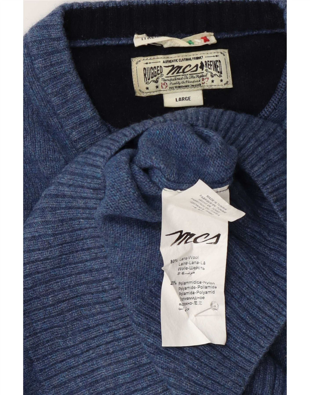 Marlboro Classics Maglione da uomo con scollo a V grande lana blu