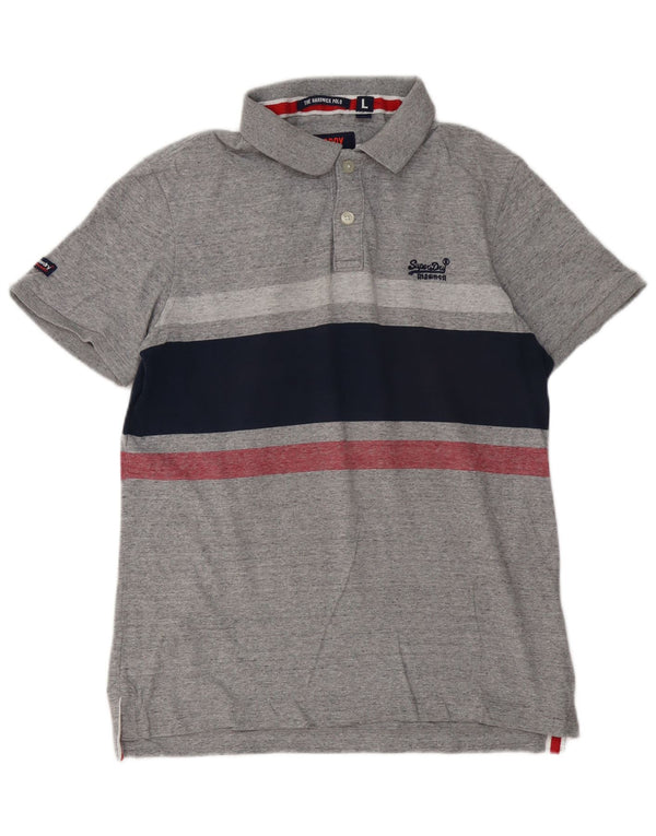 Polo da uomo Superdry in cotone a righe grandi grigie