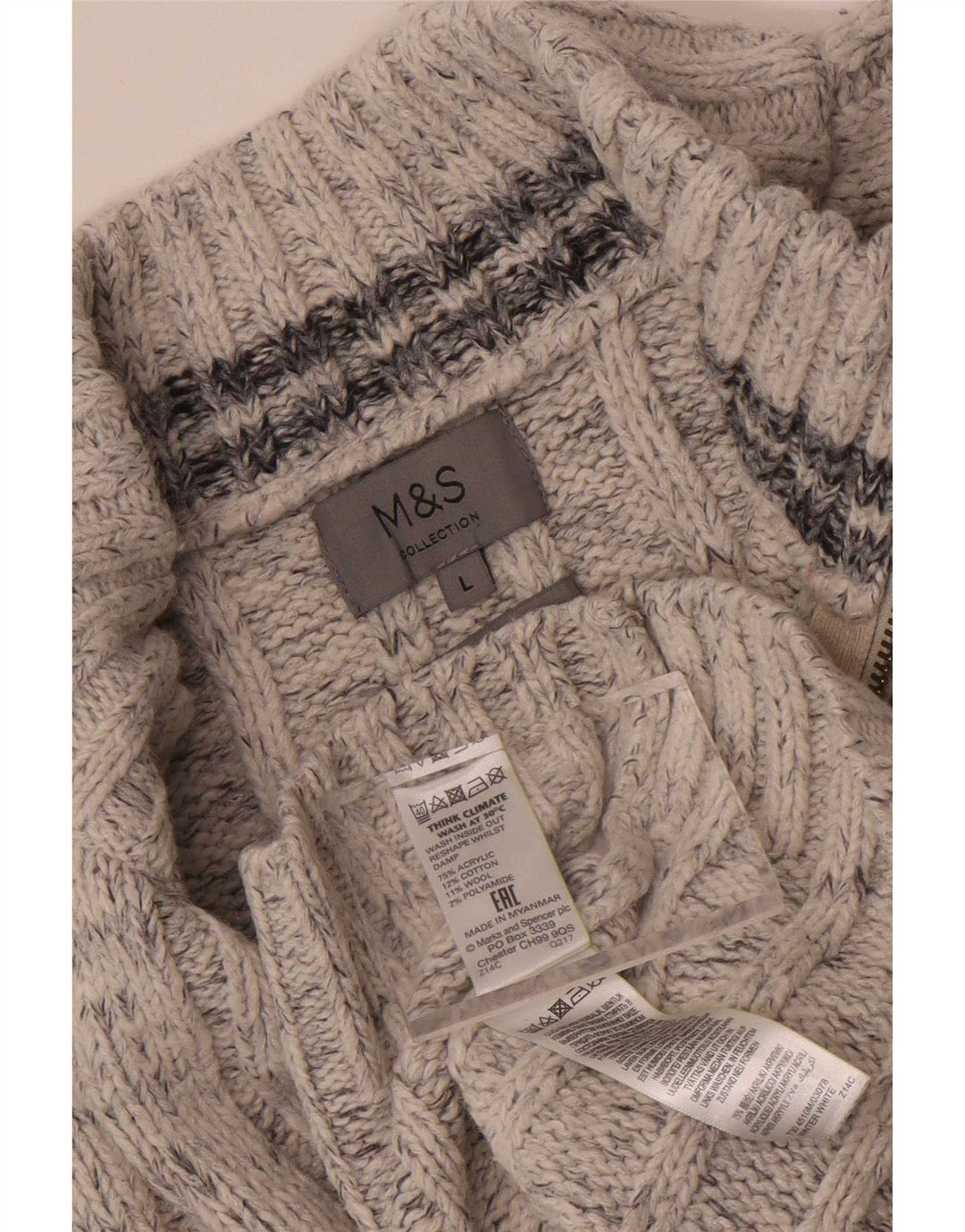 Maglione da uomo Marks & Spencer con zip e collo grande in acrilico chiazzato grigio