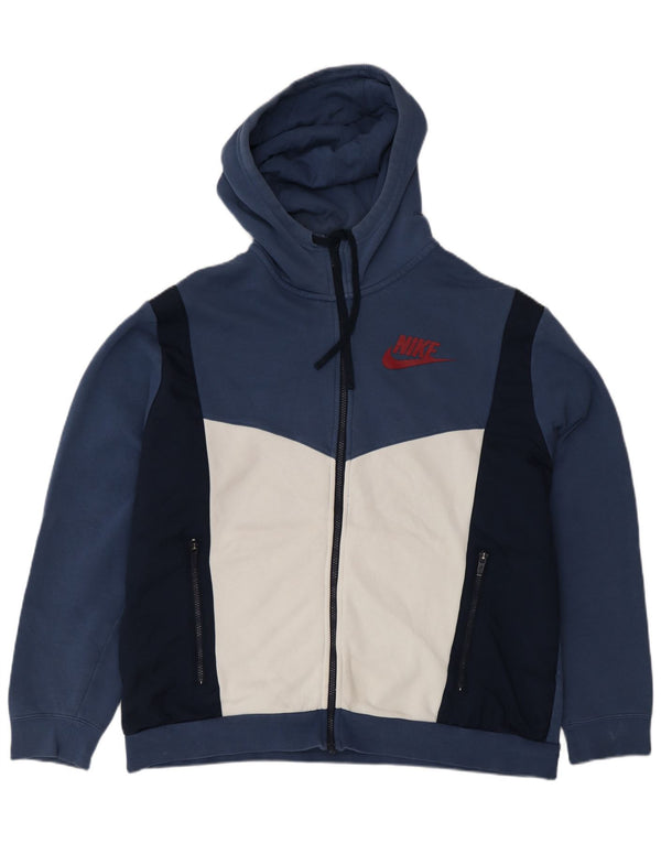 NIKE Felpa con cappuccio e zip da uomo XL in cotone color block blu navy