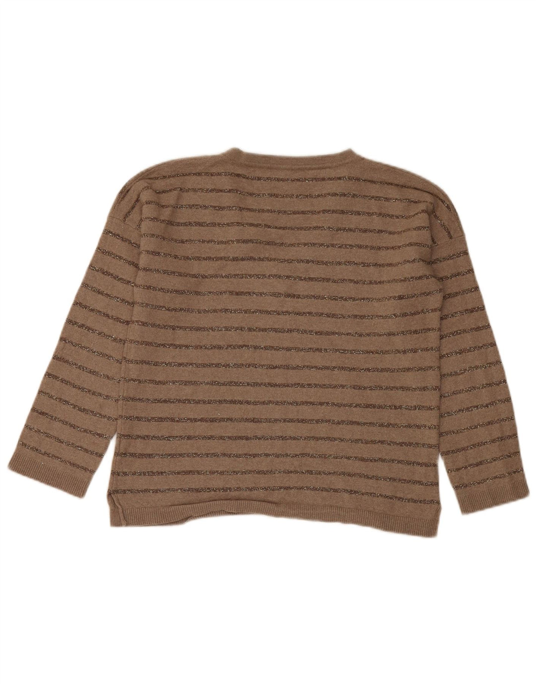 Maglione maglione da donna con scollo a V Massimo Dutti UK 10 piccolo a righe marroni