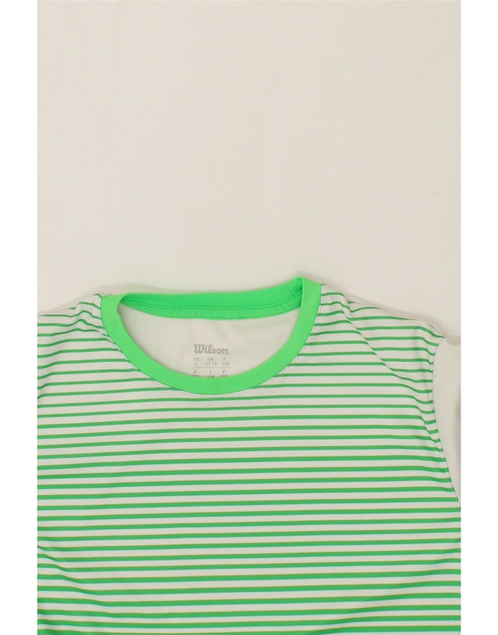 WILSON Boys T-Shirt Top 11-12 Years Green Striped Polyester Vintage Wilson and Second-Hand Wilson from Messina Hembry 
