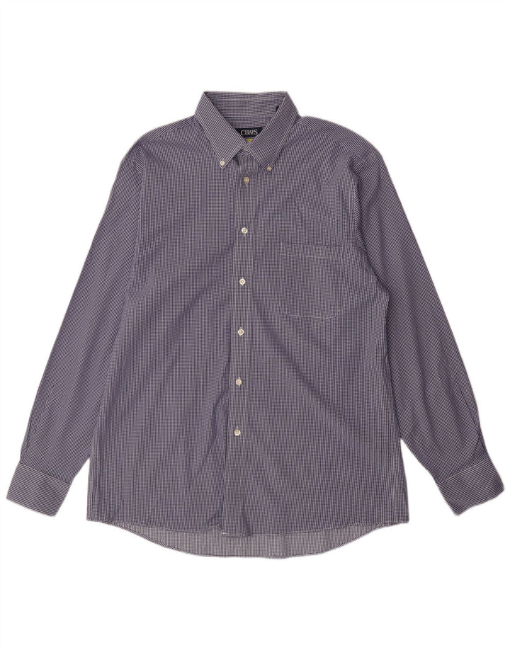 Camicia da uomo vestibilità regolare Chaps taglia 16 1/2 grande cotone a quadretti blu