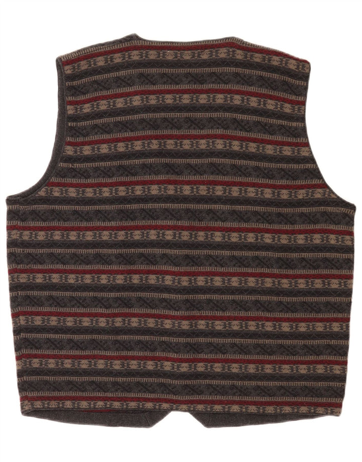 Gilet vintage da uomo lavorato a maglia in lana vergine Fair Isle grigio medio
