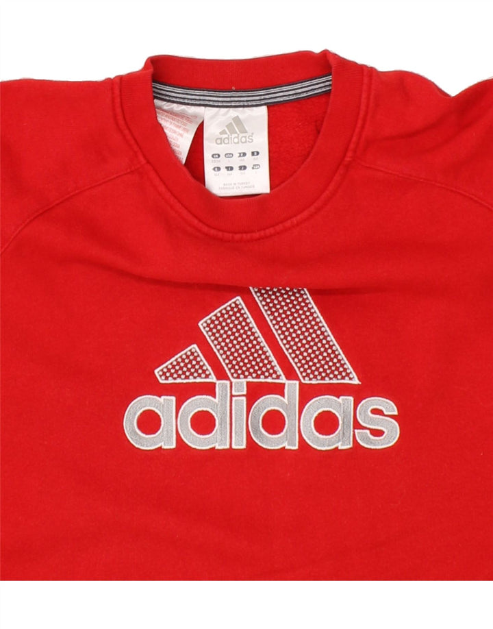 ADIDAS Boys Graphic Sweatshirt Jumper 13-14 Years Red Cotton Vintage Adidas and Second-Hand Adidas from Messina Hembry 