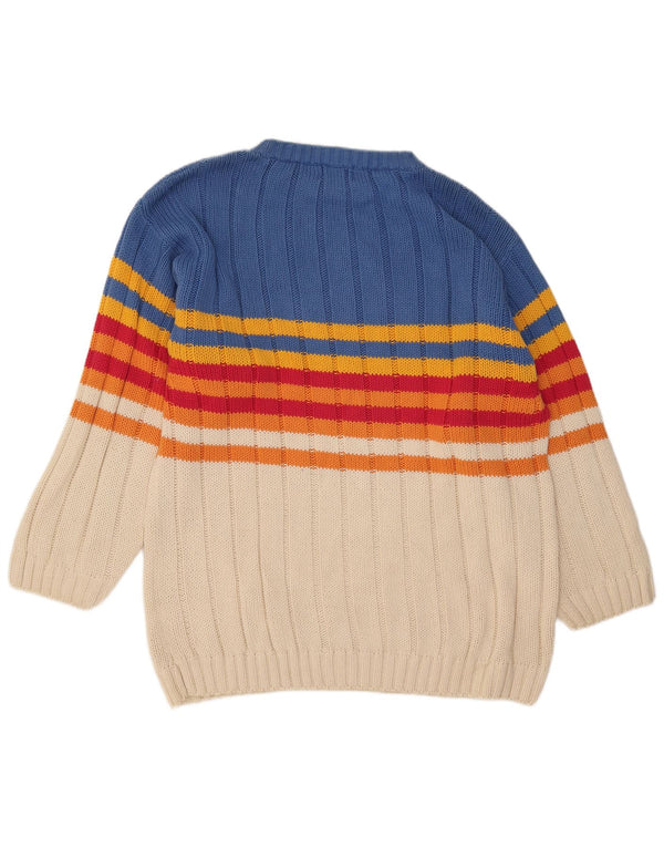 Maglione vintage da uomo con scollo a barca XL in cotone a righe multicolore