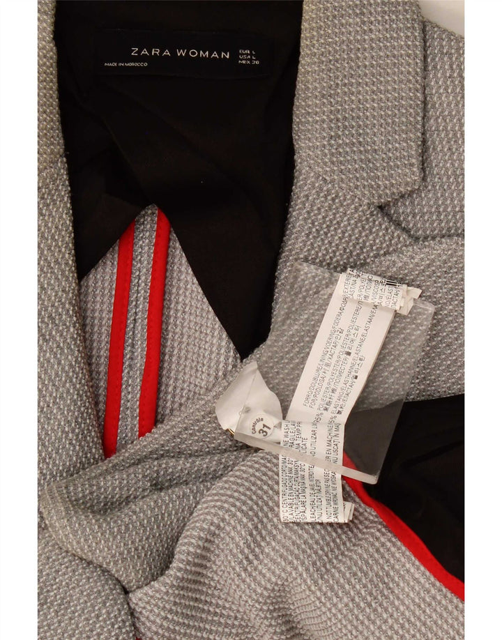 Giacca blazer a 1 bottone da donna Zara UK 14 grande poliestere grigio