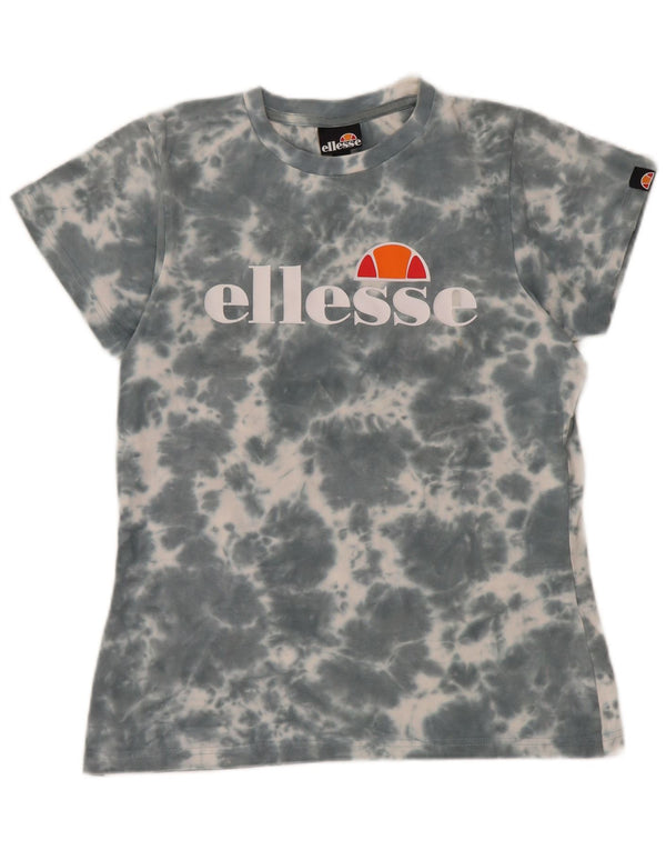 T-shirt grafica da donna Ellesse Top UK 12 Cotone tie dye grigio medio