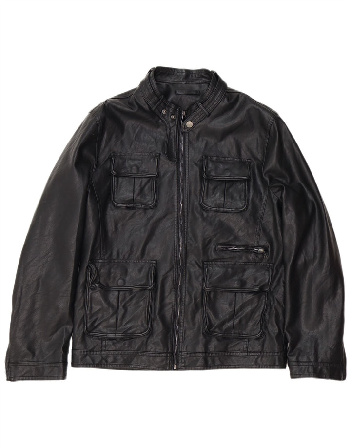 Giacca in pelle vintage da uomo UK 36 piccola nera