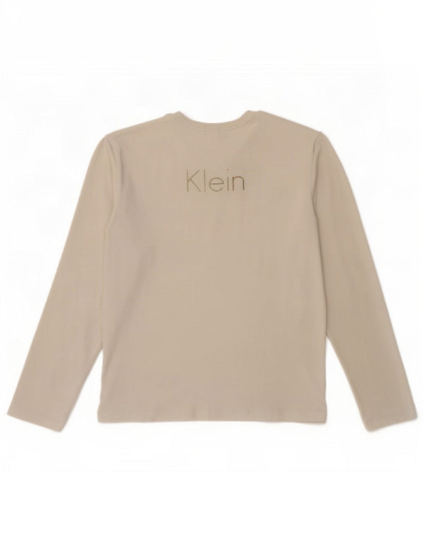 Calvin Klein Jeans Top grafico da donna manica lunga UK 10 piccolo bianco