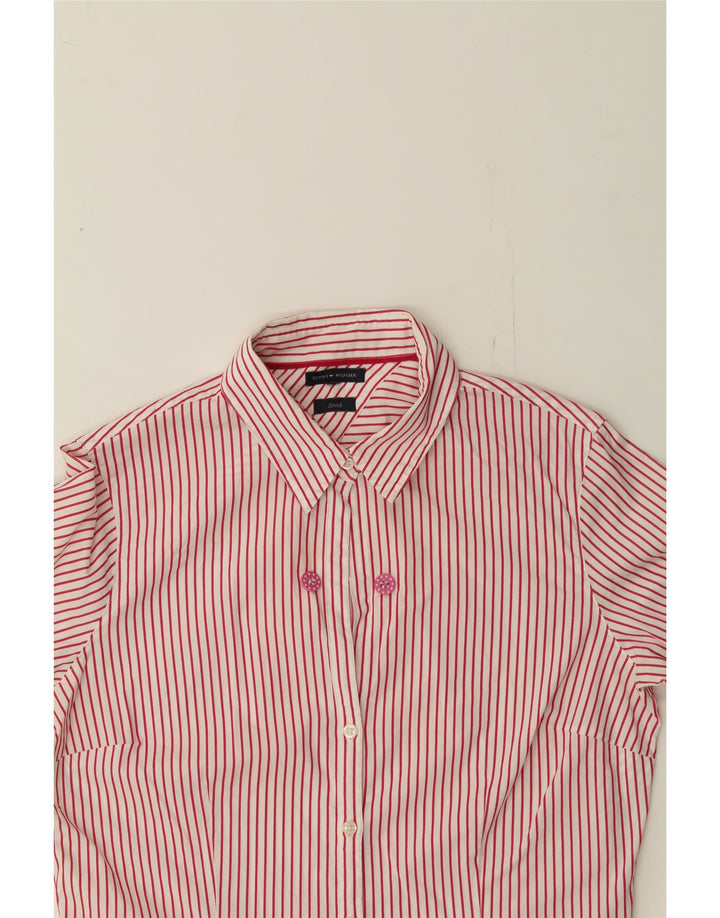 TOMMY HILFIGER Womens Stretch Shirt US 8 Medium Red Striped Cotton Vintage Tommy Hilfiger and Second-Hand Tommy Hilfiger from Messina Hembry 