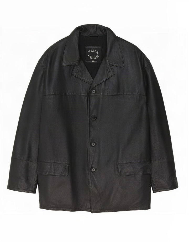 Giacca in pelle vintage da uomo IT 56 3XL Nera