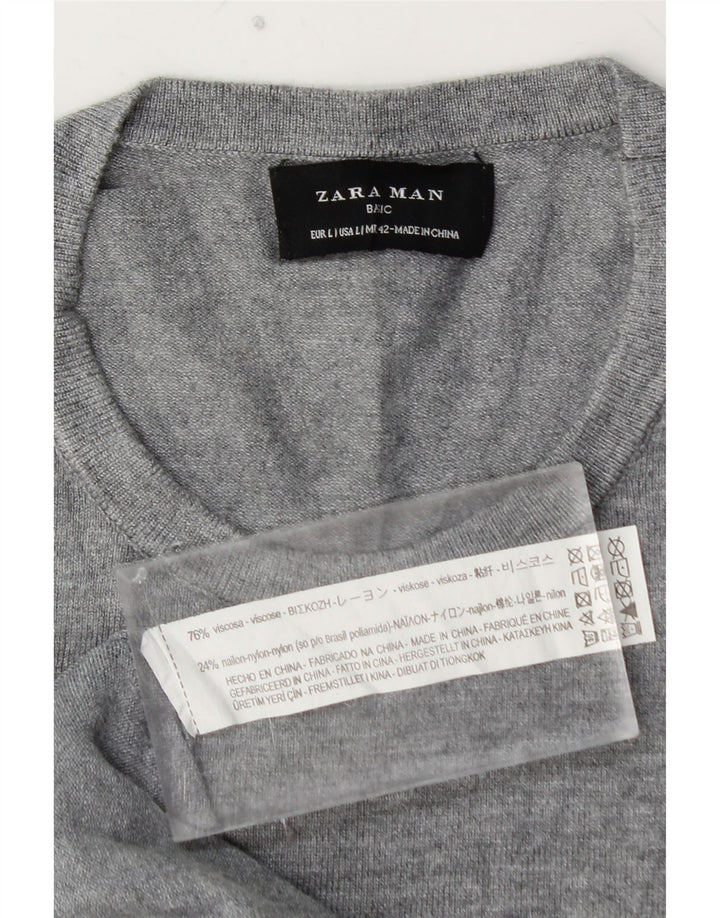 Maglione ZARA da uomo girocollo grande in viscosa grigia