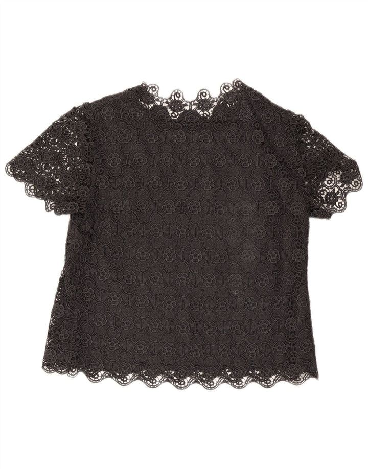 Camicetta vintage da donna Top UK 14 grande floreale nero