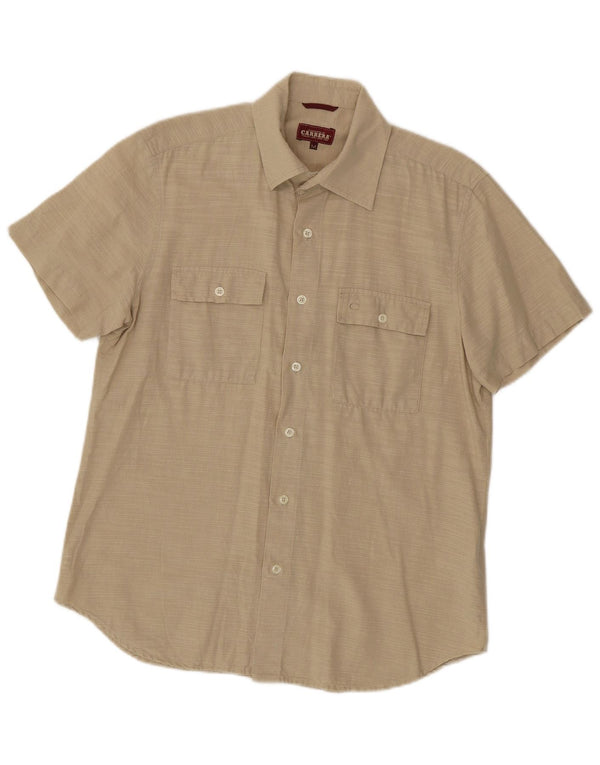 CARRERA Camicia Uomo Manica Corta Cotone Gessato Beige Medio
