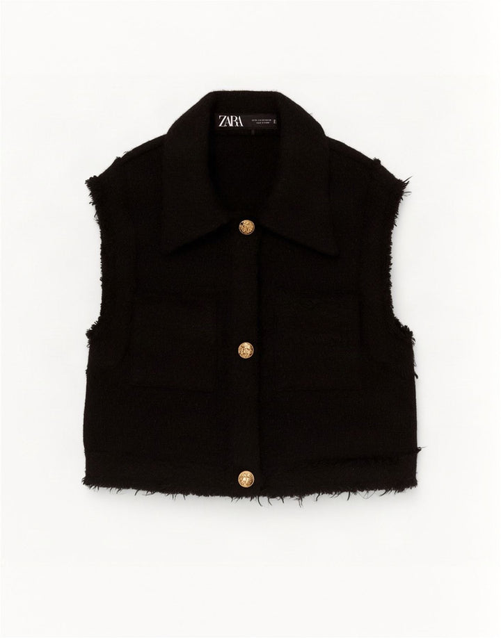 Gilet corto da donna Zara UK 6 XS poliestere nero