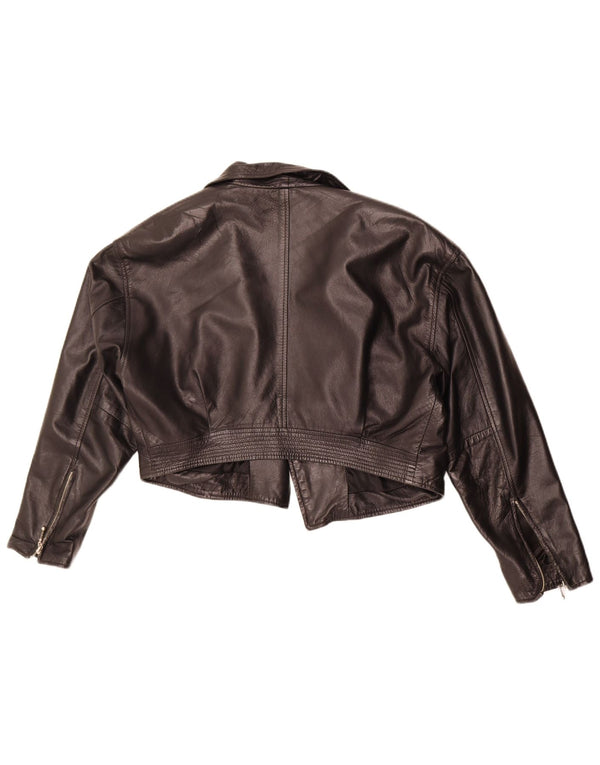 Giacca Bolero in pelle vintage da donna UK 12 media nera