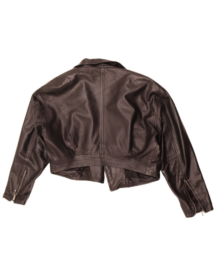 Giacca Bolero in pelle vintage da donna UK 12 media nera