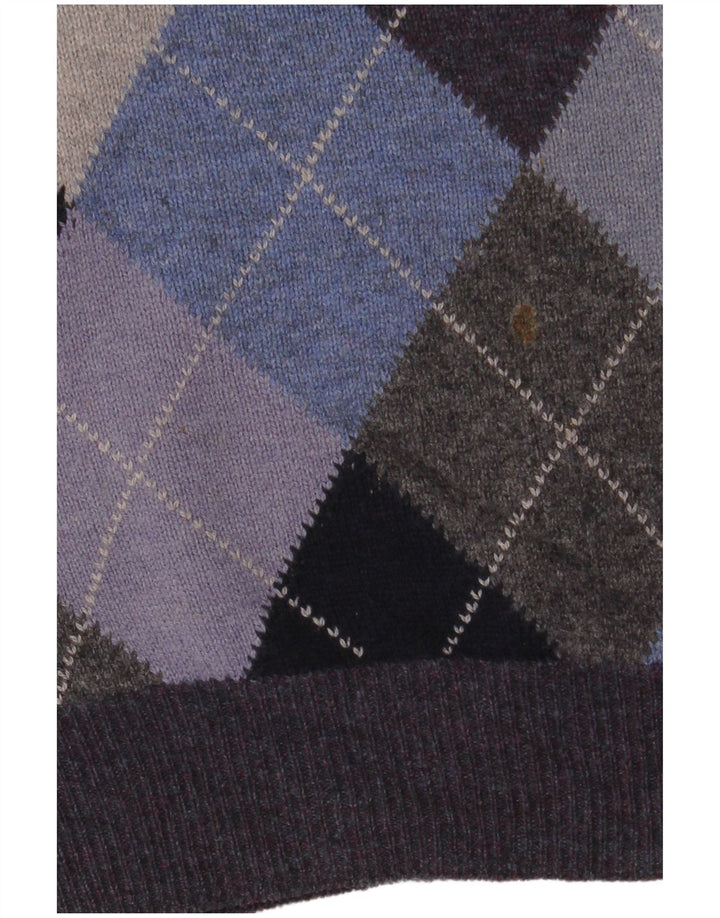 Maglione da uomo con scollo a V Marks & Spencer, viola medio, a rombi/diamante