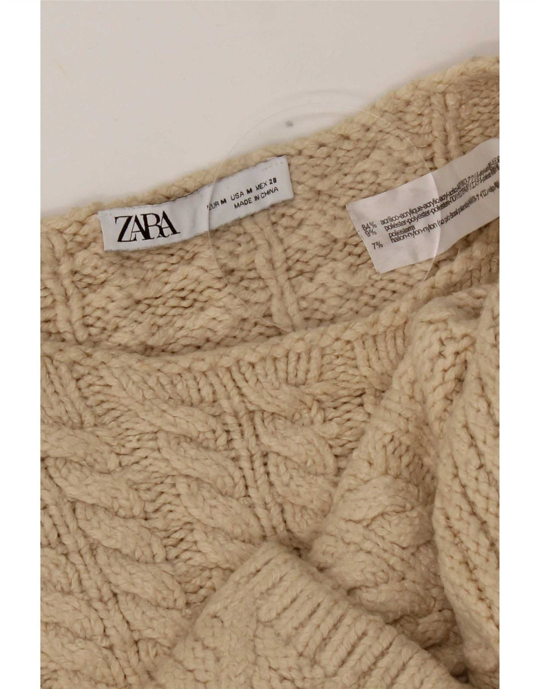 Maglione girocollo oversize corto da donna Zara UK 14 Beige medio