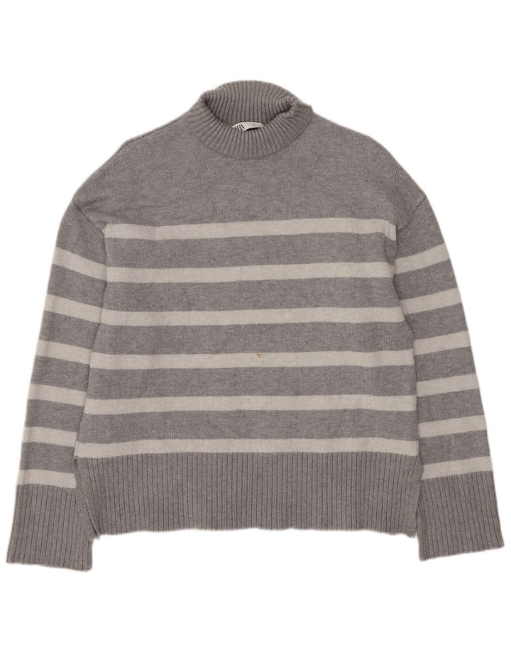 Maglione maglione oversize con collo dolcevita da donna Zara UK 10 piccolo grigio a righe