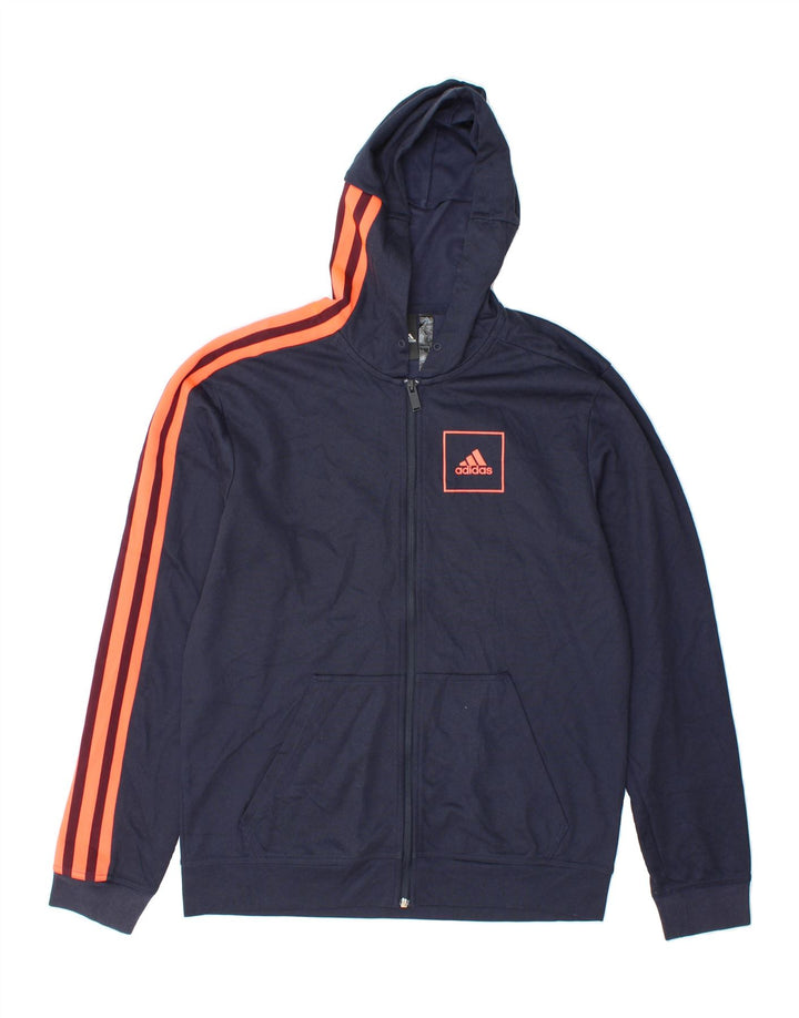ADIDAS Mens Zip Hoodie Sweater Medium Navy Blue Cotton Vintage Adidas and Second-Hand Adidas from Messina Hembry 