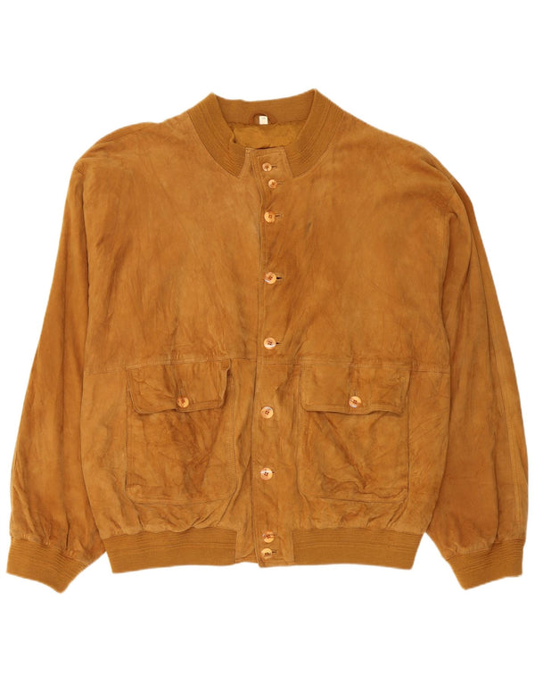 Giubbotto bomber vintage in pelle scamosciata da uomo IT 58 4XL in pelle marrone