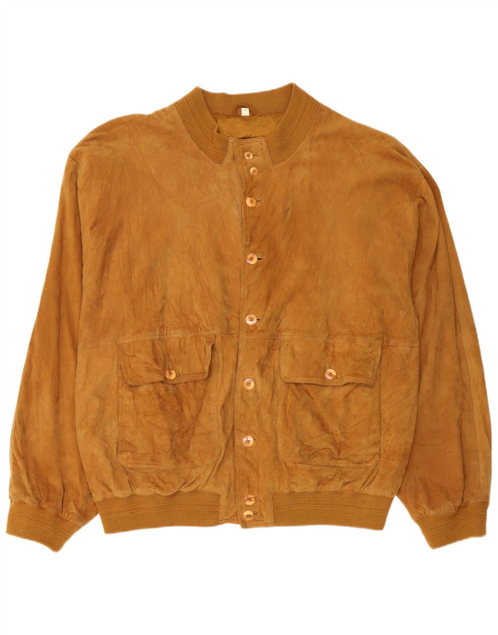 Giubbotto bomber vintage in pelle scamosciata da uomo IT 58 4XL in pelle marrone
