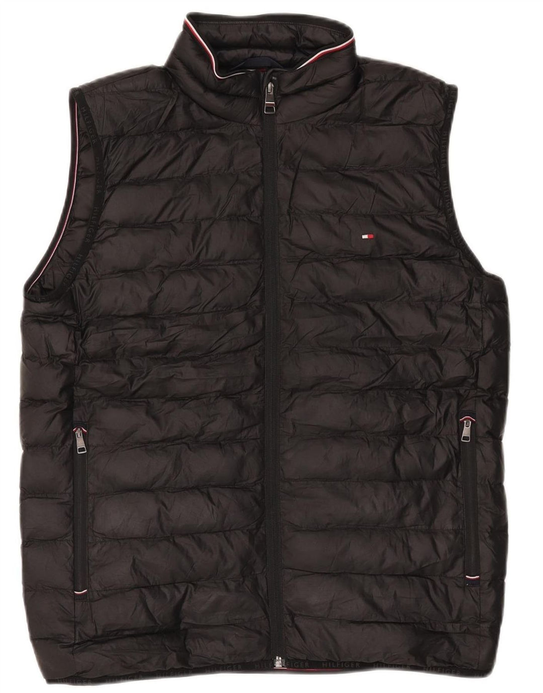 TOMMY HILFIGER Gilet imbottito da uomo UK 36 piccolo poliestere nero