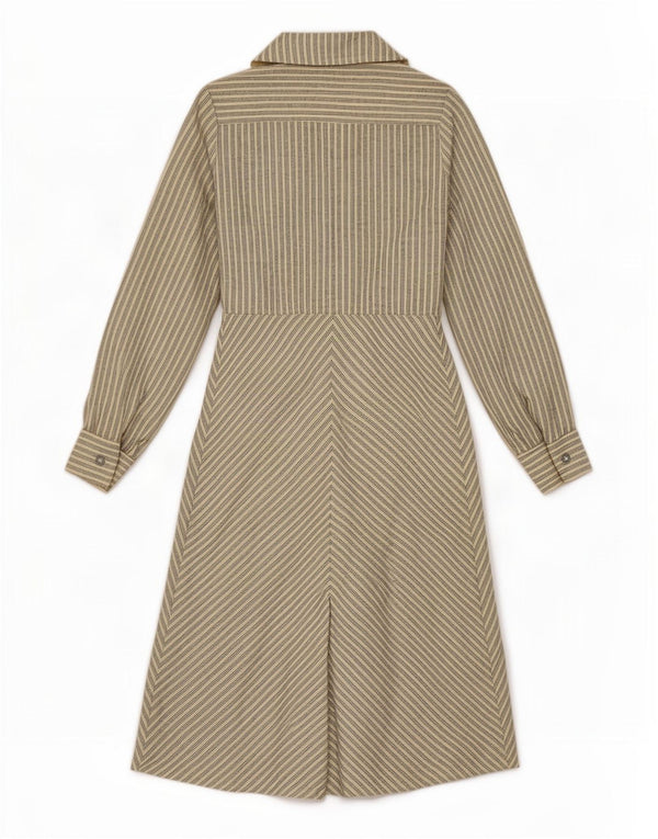 Abito camicia pullover vintage da donna UK 10 piccolo a righe beige