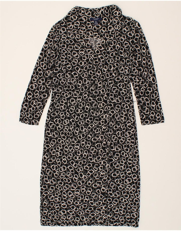 CHAPS Womens 3/4 Sleeve Robe Dress UK 10 Small Black Geometric Polyester Vintage Chaps and Second-Hand Chaps from Messina Hembry 