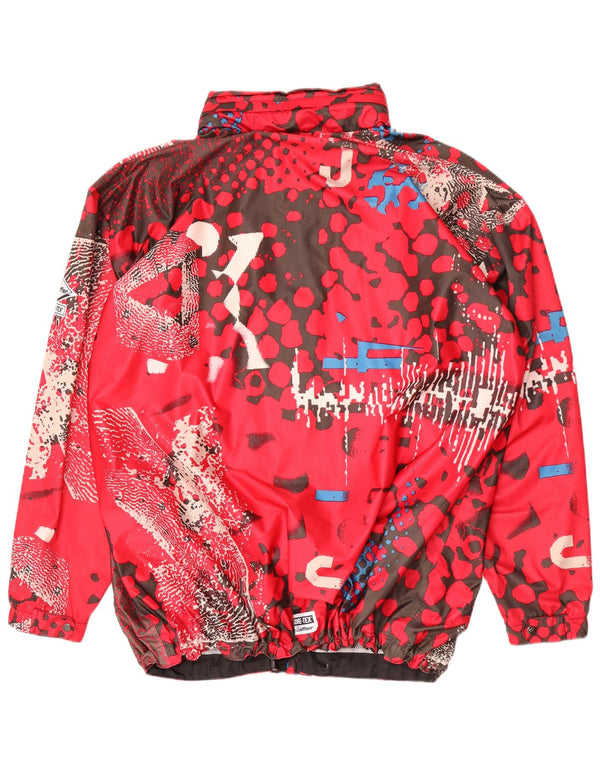 Giacca antipioggia con cappuccio grafica vintage da uomo UK 44 2XL Rosso geometrico