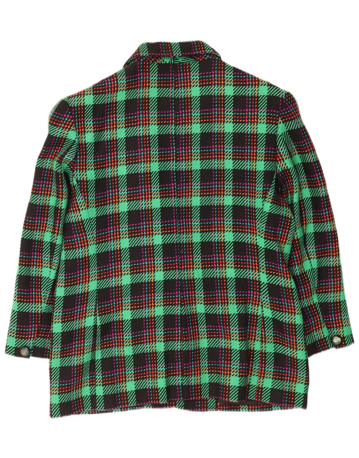 Giacca blazer vintage da donna a 2 bottoni UK 16 grande lana a quadri verdi