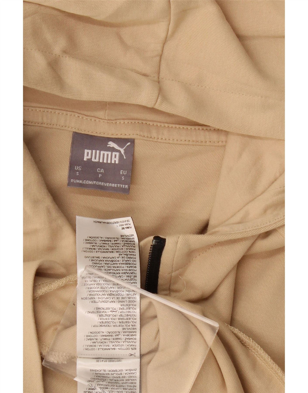 Felpa con cappuccio da uomo Puma con zip e collo, piccola, in cotone beige