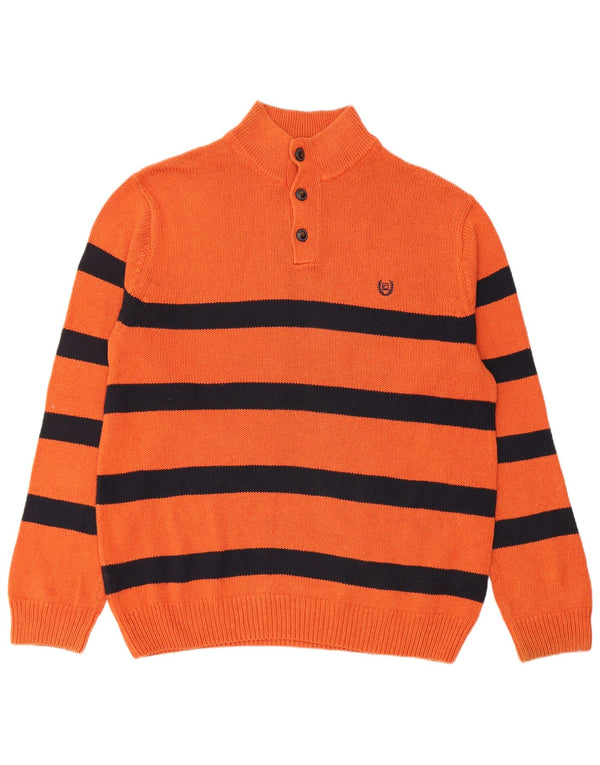 Maglione da uomo Chaps con bottoni e collo XL in cotone a righe arancioni