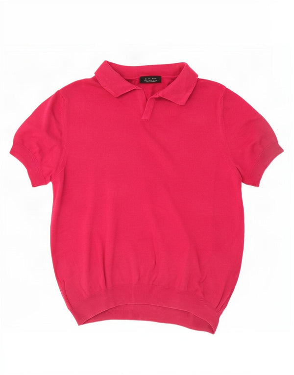 Maglione Zara da uomo a maniche corte con collo alto in cotone rosa medio