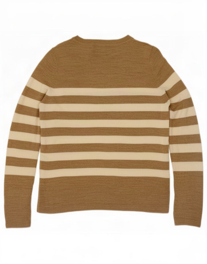Maglione maglione con scollo a barca da donna Marks & Spencer UK 12 a righe beige medio
