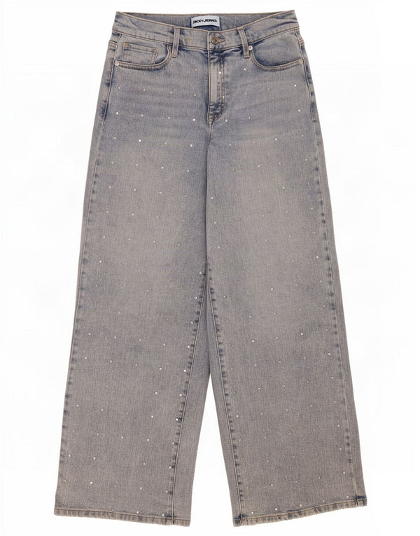 Jeans Dkny da donna a vita alta a gamba larga W27 L30 cotone maculato blu