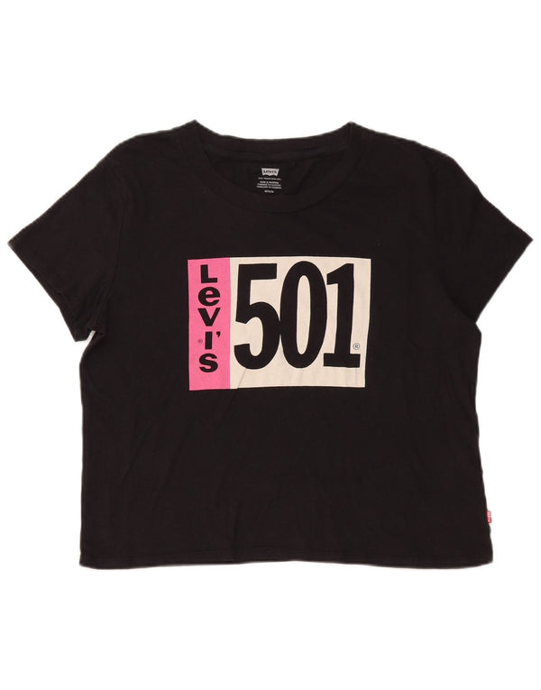 T-shirt grafica corta da donna Levi's 501 UK 14 cotone nero medio