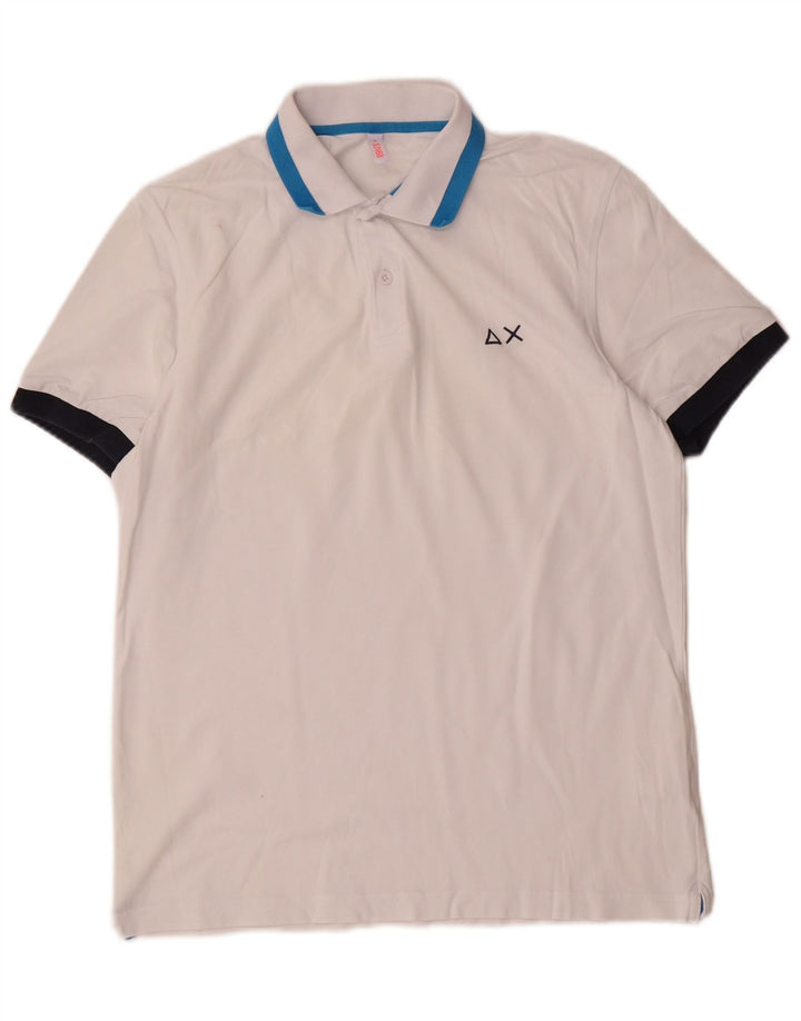 Polo da uomo Sun68 in cotone color block bianco medio